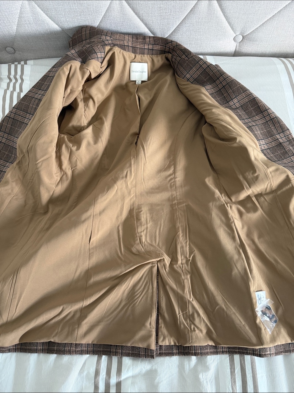 Brown & Tan Plaid Long Blazer Sportcoat with Ribbed Cuffs - Picture 5 of 5